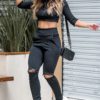 Conjunto Manga 3/4 Gola Calça Detalhe Joelho