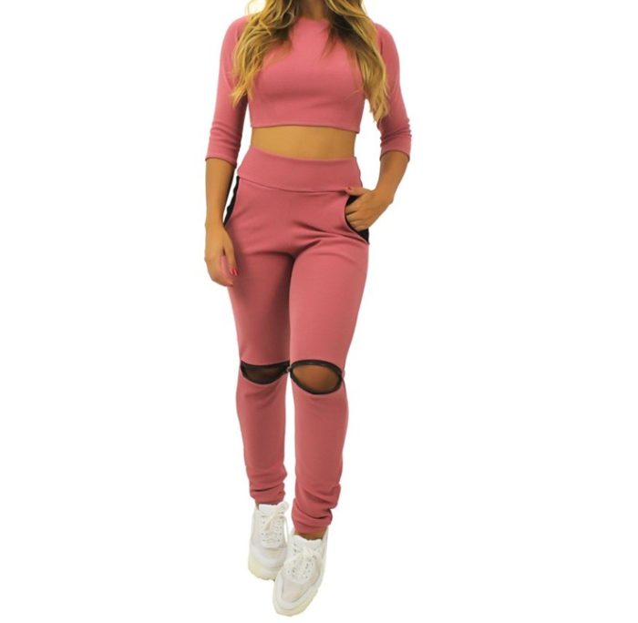 Conjunto Manga 3/4 Gola Calça Detalhe Joelho