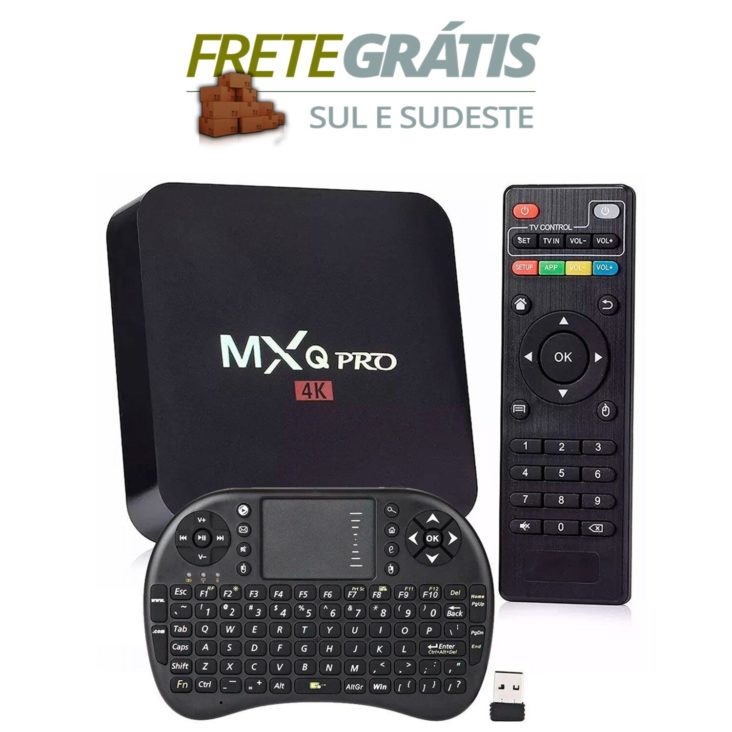 TV BOX MXQ PRO 128/8GB + Teclado + 1 Mês de Canais Livres